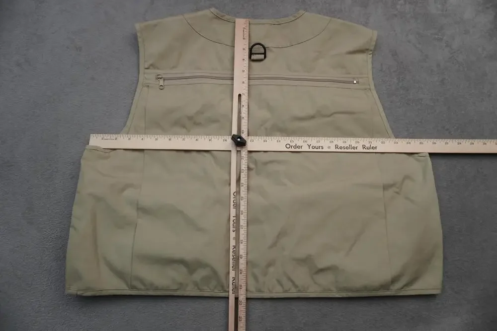 LL Bean Vest Mens XL Beige Canvas Multi Pocket Fishing Travel Outdoor Utility